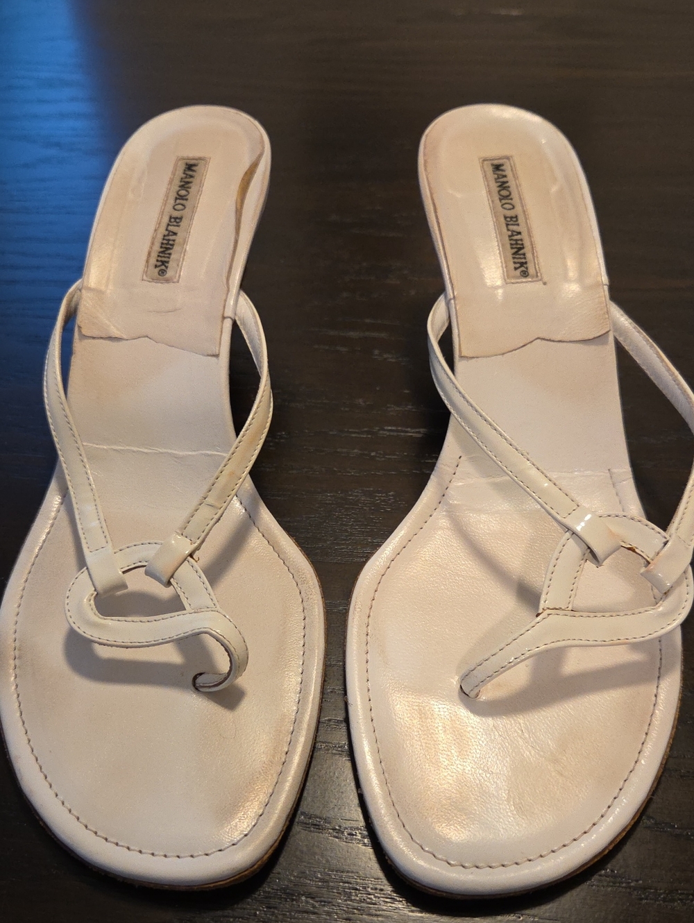 Manolo Blahnik White Leather Thong Slide Sandals